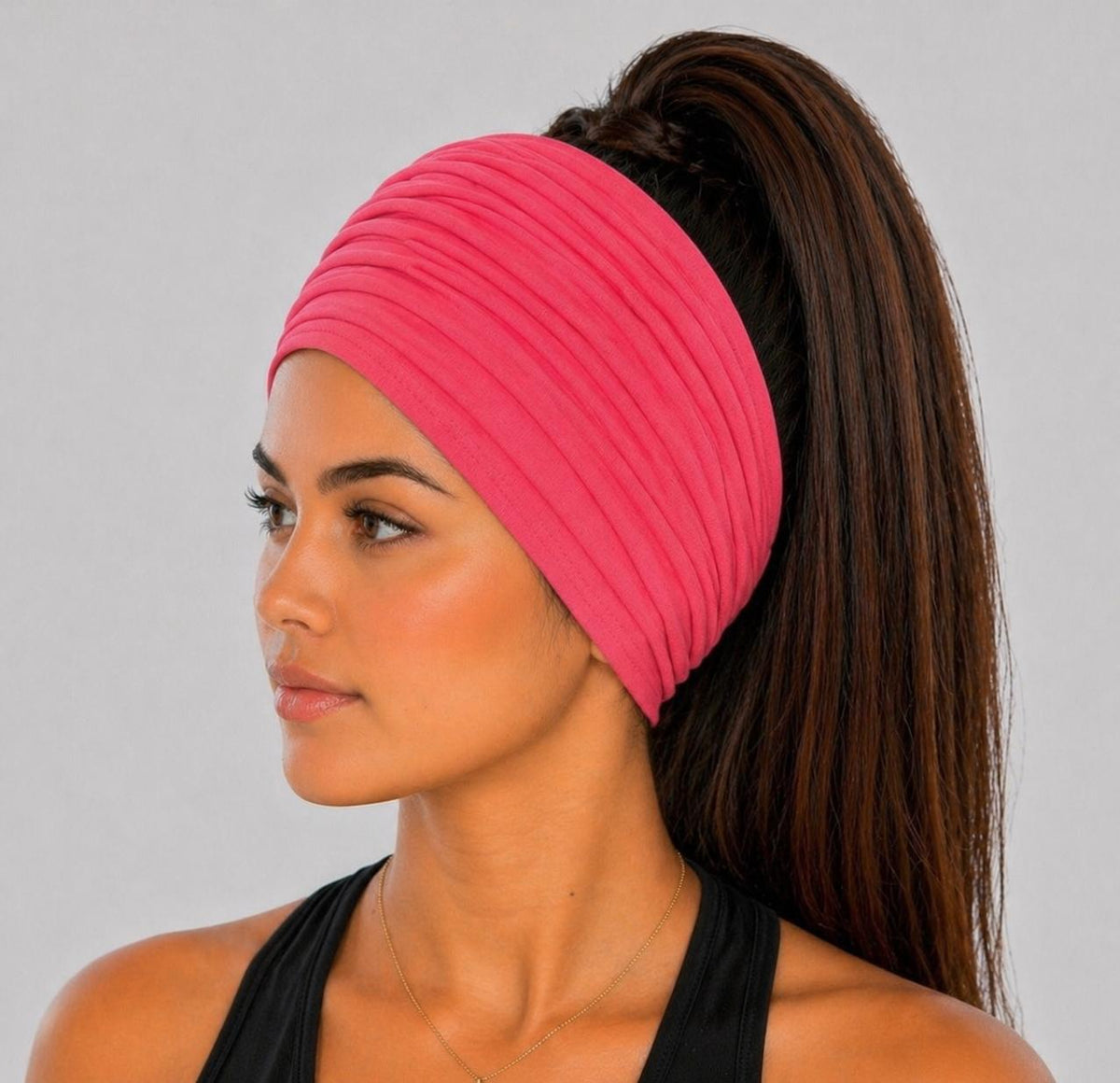 Hot Coral Extra Wide Cotton Scrunch Headband made from soft cotton jersey fabric for everyday wear
