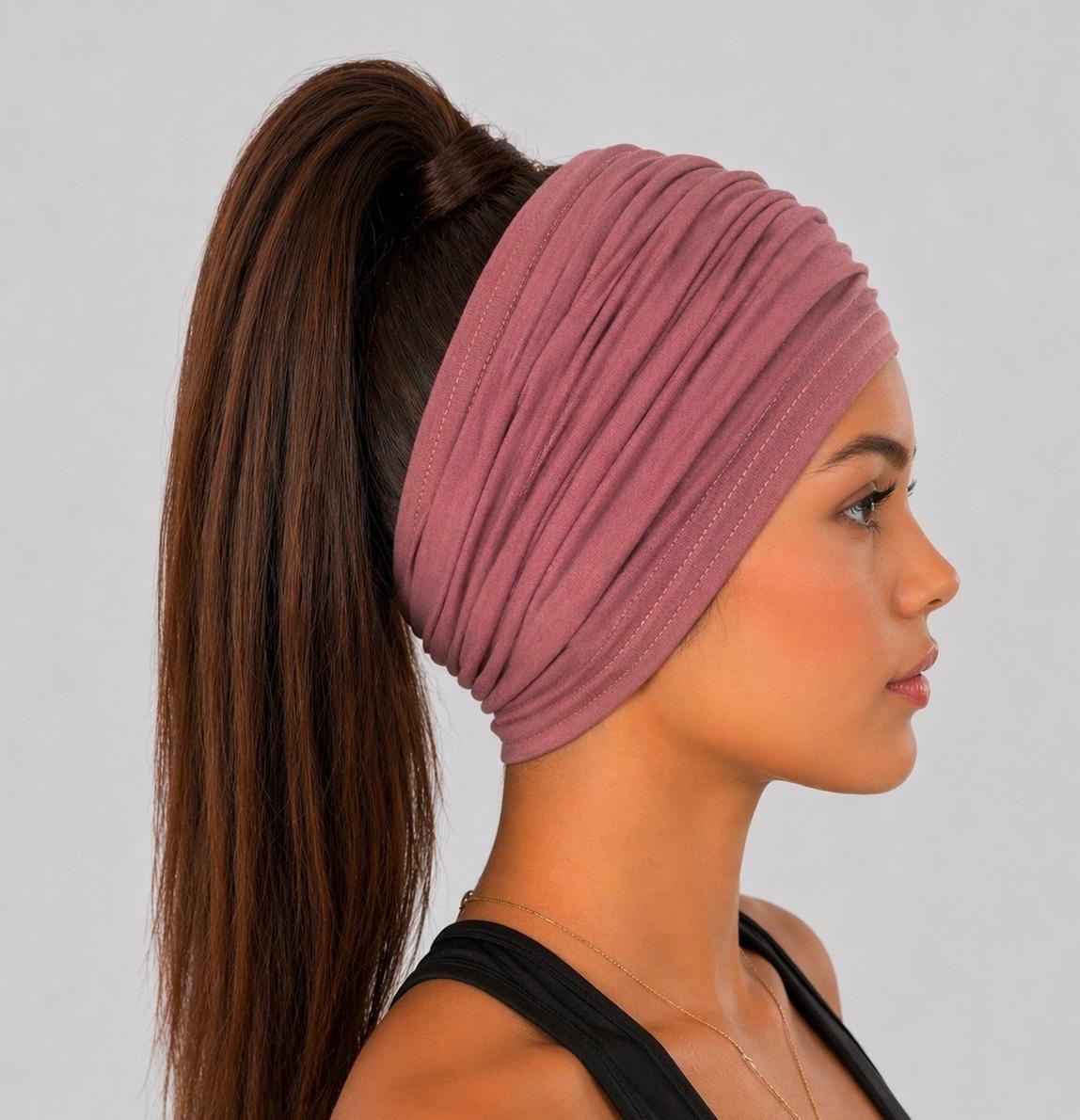 Dusty Marsala Extra Wide Cotton Scrunch Headband made from soft cotton jersey fabric for everyday wear