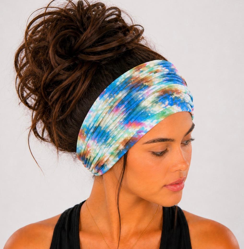 Tie-Dye Extra Wide Knit Scrunch Headband handmade from soft stretchy jersey fabric