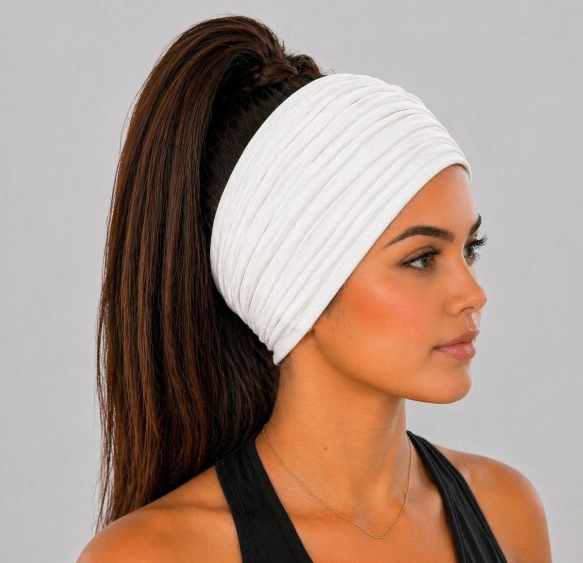 White Scrunch headband, Wide Scrunch headband, Non Slip headband, Cotton Jersey headband