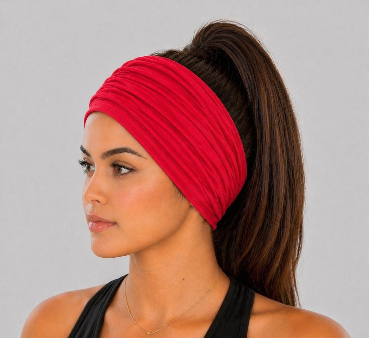 Red Scrunch headband, Wide Scrunch headband, Non Slip headband, Cotton Jersey headband