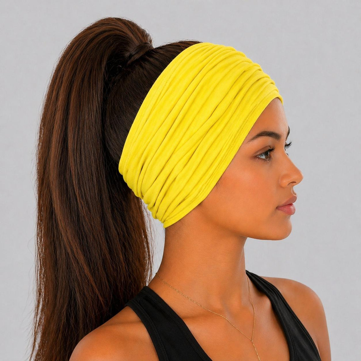 Yellow Scrunch headband, Wide Scrunch headband, Non Slip headband, Cotton Jersey headband