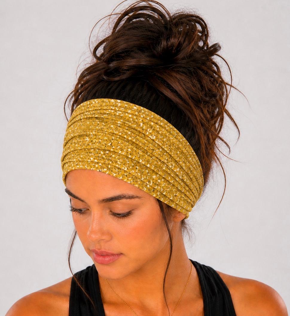 Handmade extra wide knit scrunch headband in soft stretchy jersey fabric