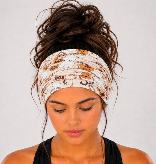 Halloween Extra Wide Knit Scrunch Headband handmade from soft stretchy jersey fabric
