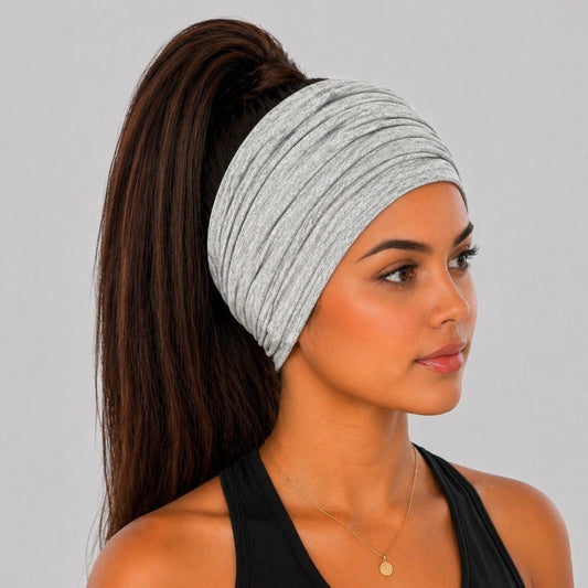 Heather Grey Extra Wide Cotton Scrunch Headband made from soft cotton jersey fabric for everyday wear

