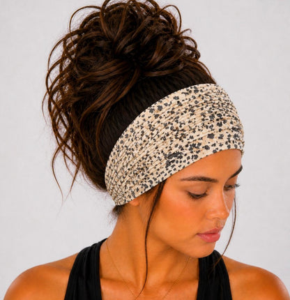 Leopard Extra Wide Knit Scrunch Headband handmade from soft stretchy jersey fabric
