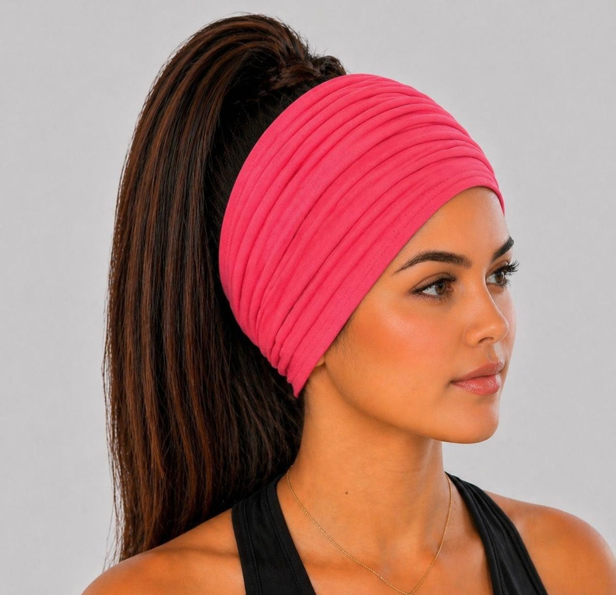 Hot Coral Extra Wide Cotton Scrunch Headband made from soft cotton jersey fabric for everyday wear
