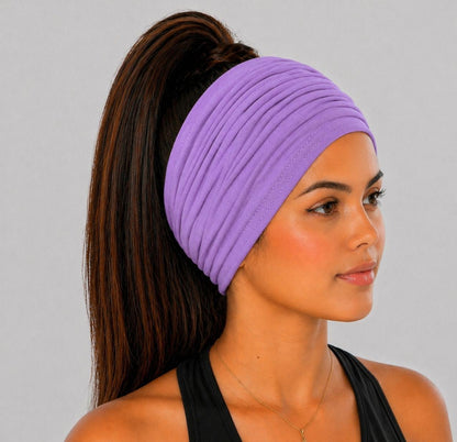 Lilac Extra Wide Cotton Scrunch Headband made from soft cotton jersey fabric for everyday wear
