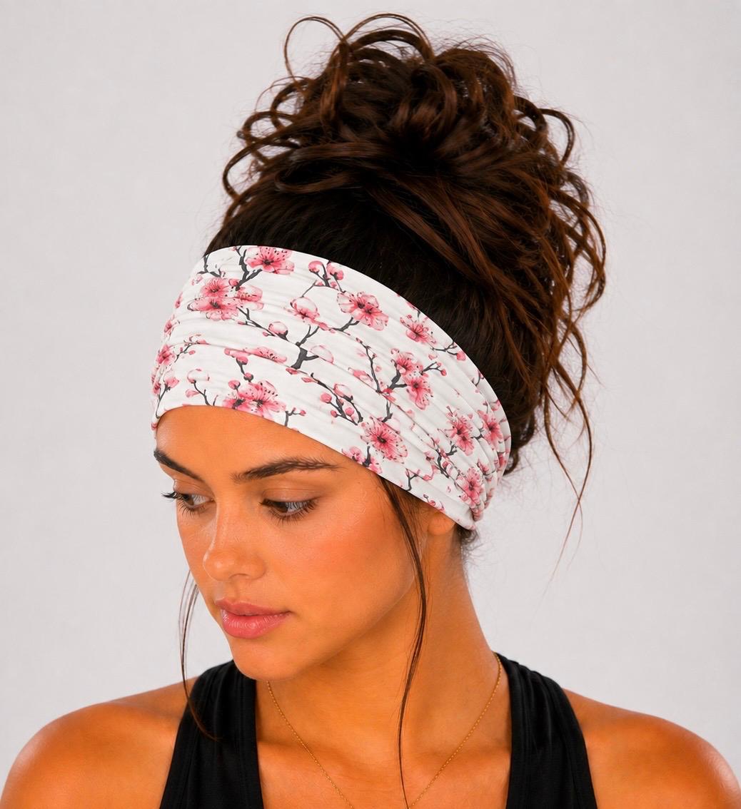 Floral Extra Wide Knit Scrunch Headband made from soft double-brushed knit jersey fabric for everyday comfort
