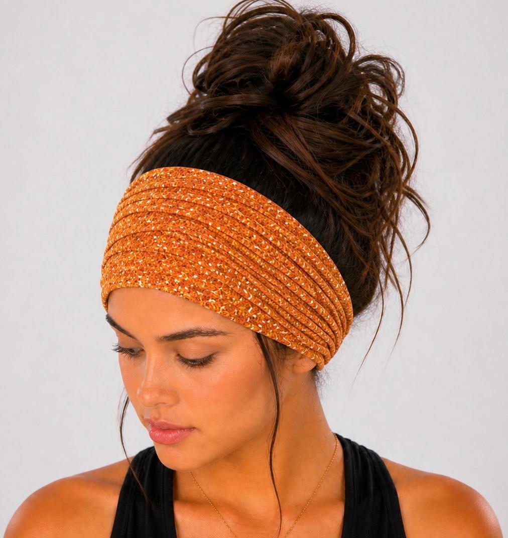 Fall Extra Wide Knit Scrunch Headband handmade from soft stretchy jersey fabric
