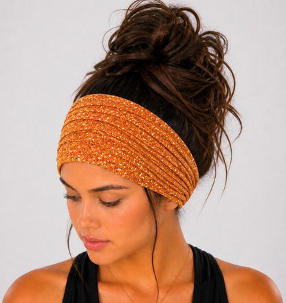 Fall Extra Wide Knit Scrunch Headband handmade from soft stretchy jersey fabric

