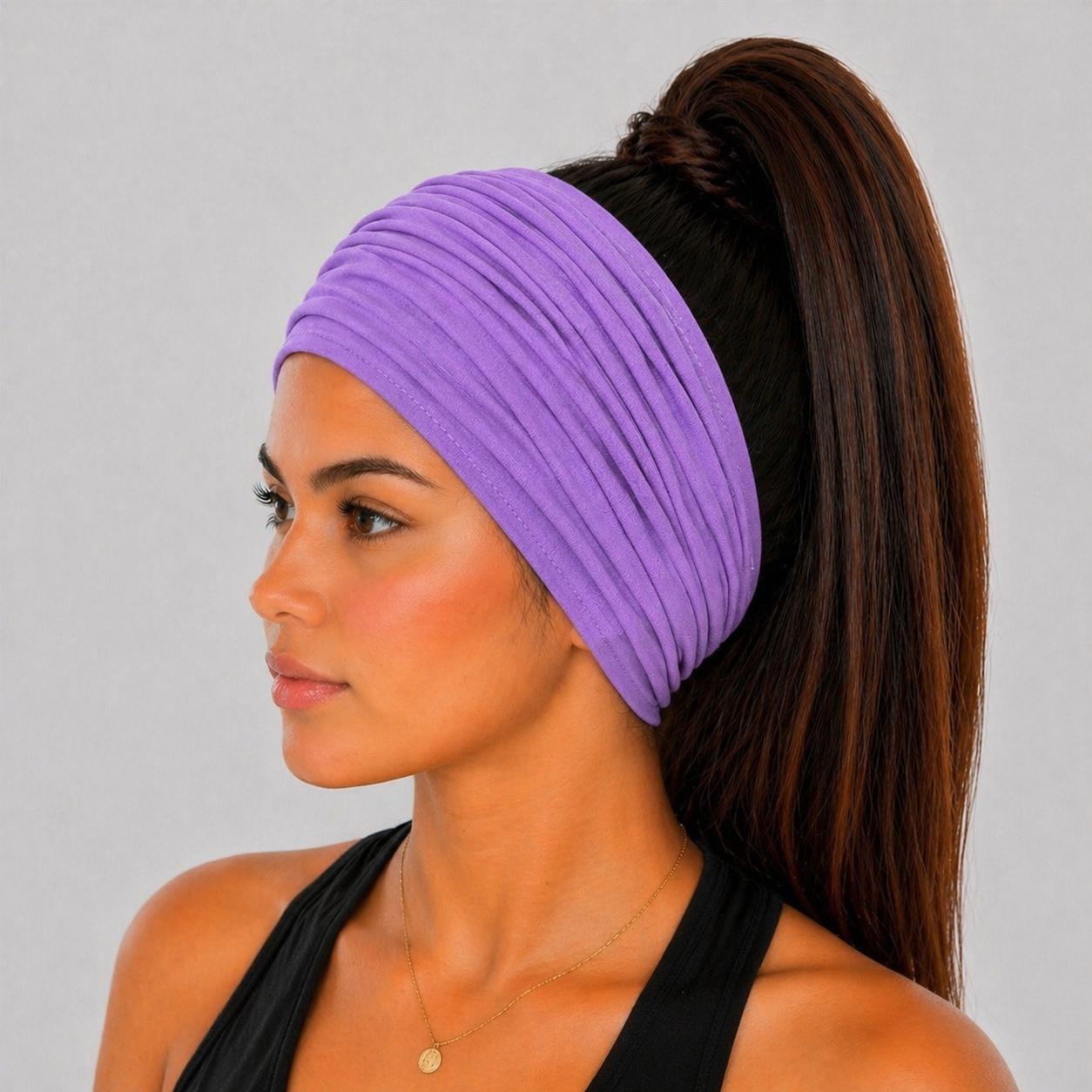 Lilac Extra Wide Cotton Scrunch Headband made from soft cotton jersey fabric for everyday wear
