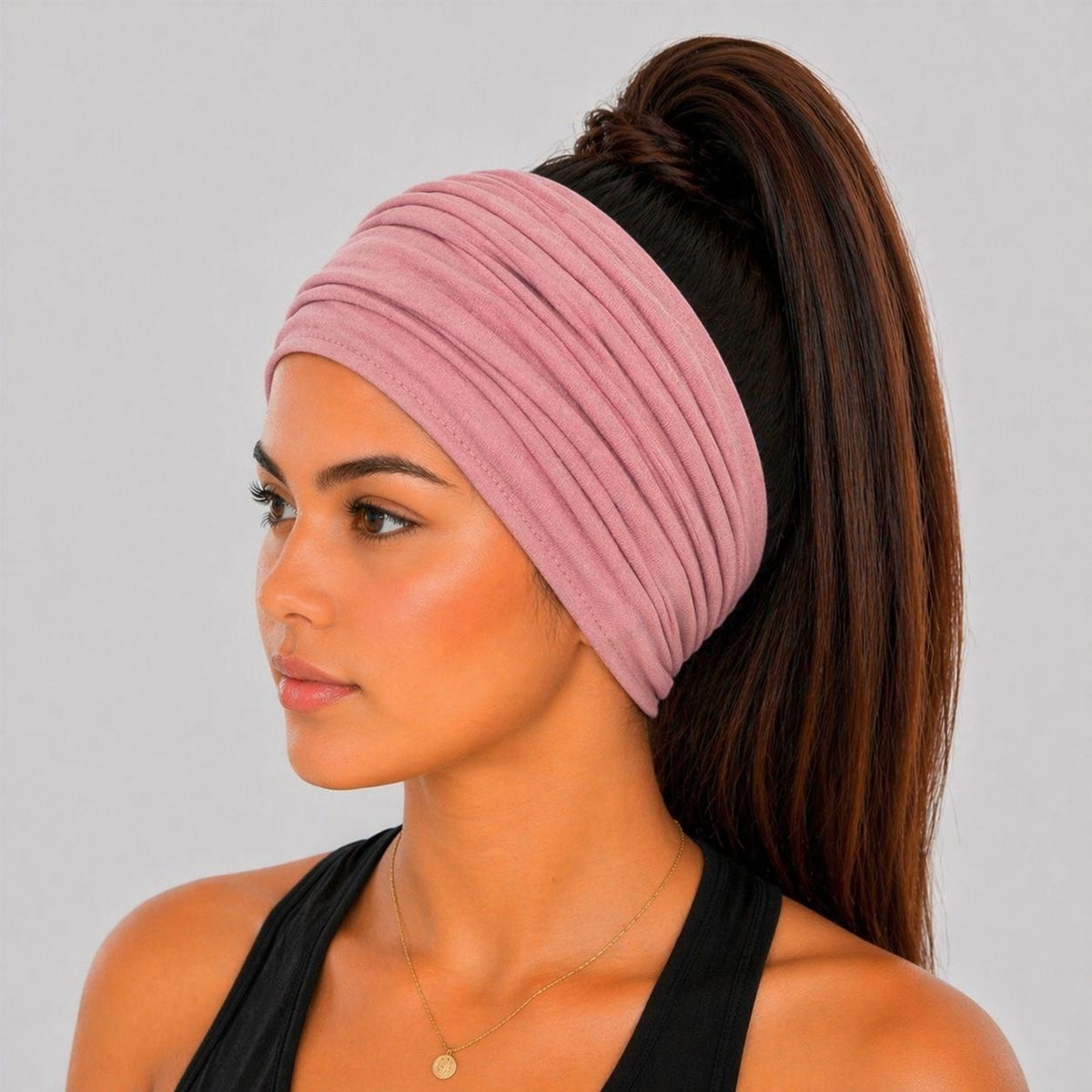 Dark Rose Extra Wide Cotton Scrunch Headband made from soft cotton jersey fabric for everyday wear
