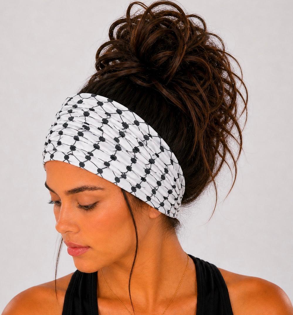 Kufiya Extra Wide Knit Scrunch Headband handmade from soft stretchy jersey fabric
