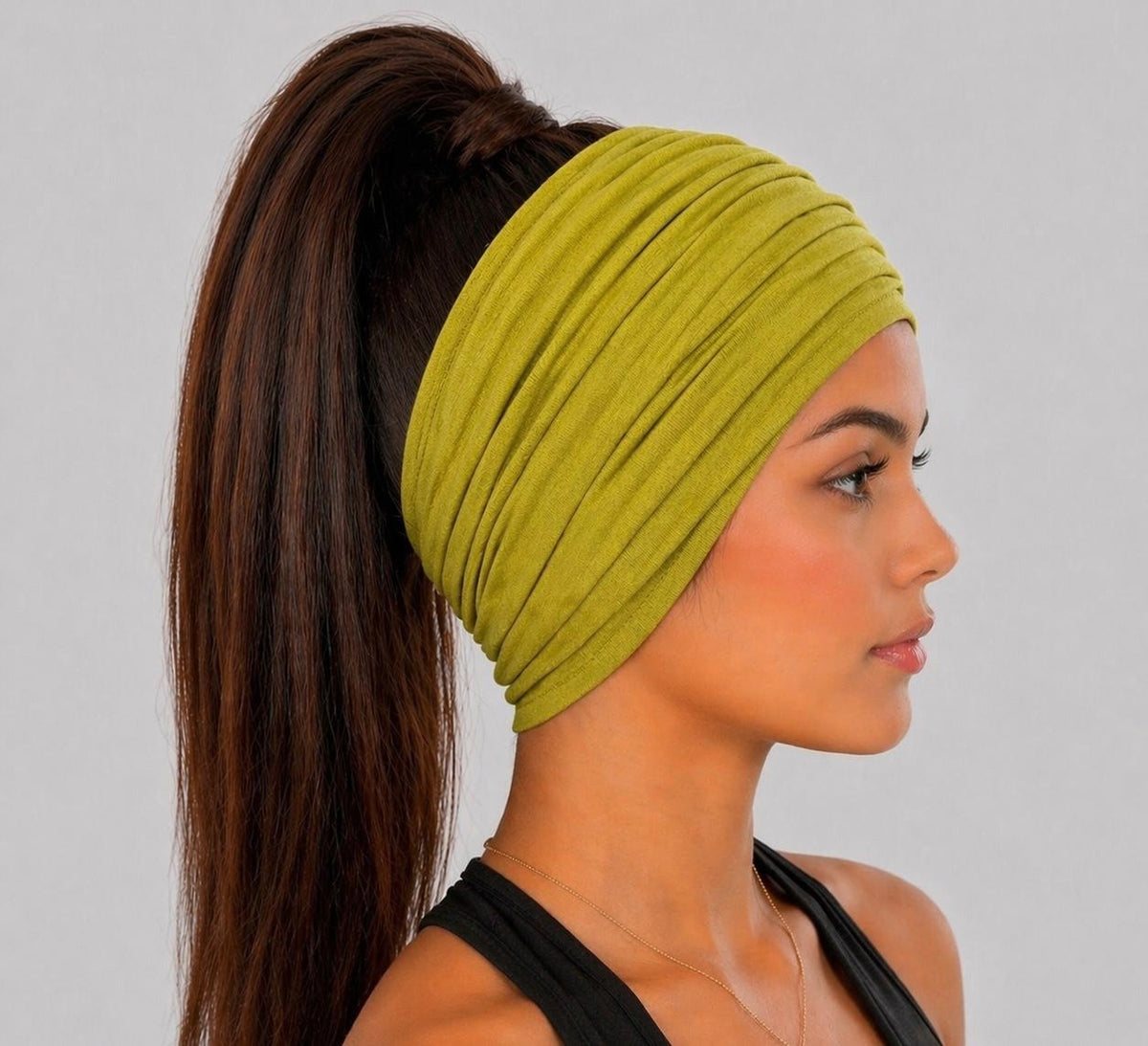 Chartreuse Green Extra Wide Cotton Scrunch Headband handmade from soft stretchy cotton jersey fabric
