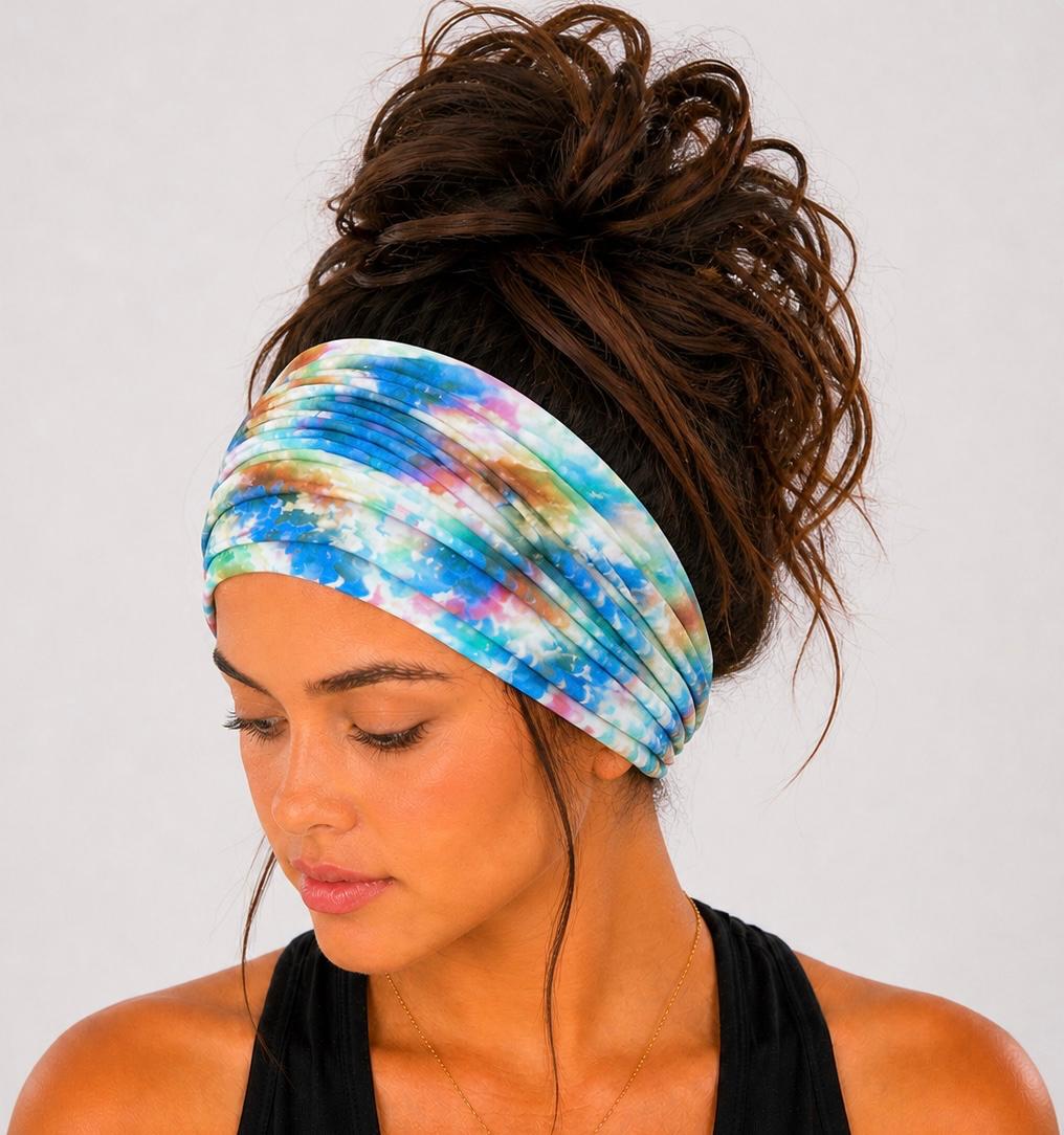 Tie-Dye Extra Wide Knit Scrunch Headband handmade from soft stretchy jersey fabric
