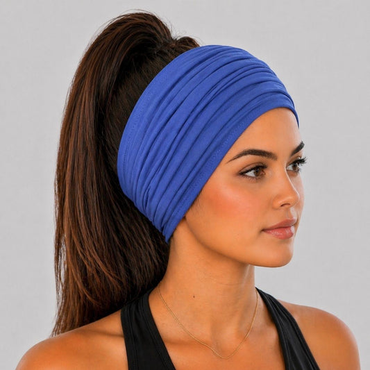 Royal Blue Scrunch headband, Wide Scrunch headband, Non Slip headband, Cotton Jersey headband
