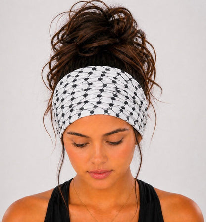 Kufiya Extra Wide Knit Scrunch Headband handmade from soft stretchy jersey fabric
