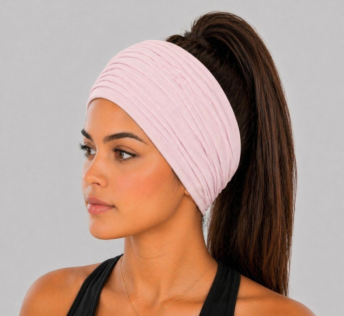 Light Pink Extra Wide Cotton Scrunch Headband made from soft cotton jersey fabric for everyday wear
