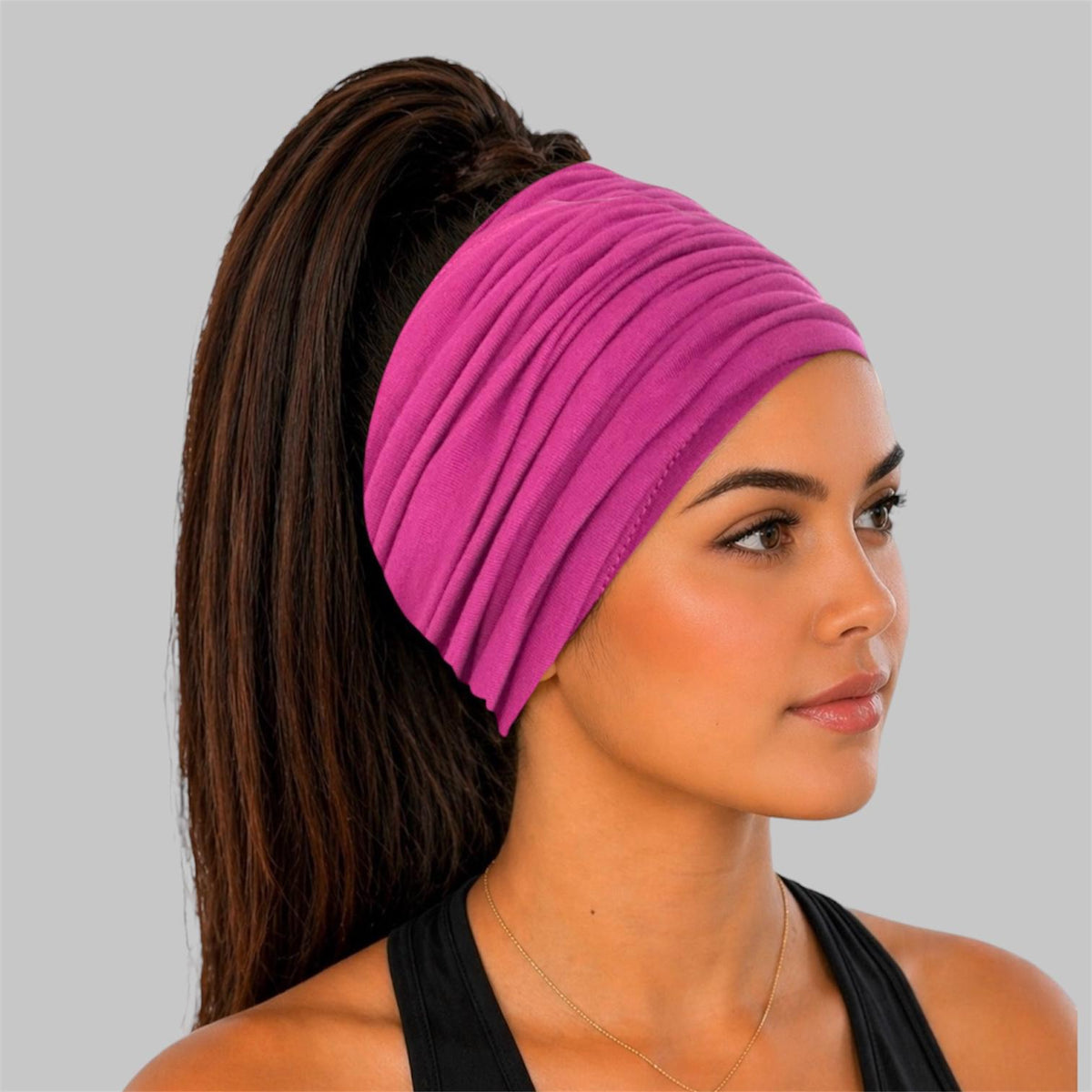 Dark Magenta Extra Wide Cotton Scrunch Headband handmade from soft stretchy cotton jersey fabric
