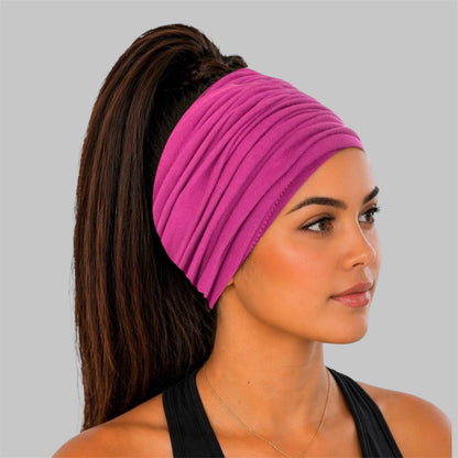 Dark Magenta Extra Wide Cotton Scrunch Headband handmade from soft stretchy cotton jersey fabric
