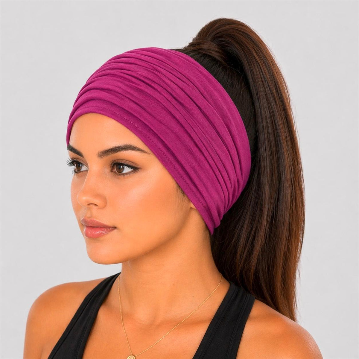 Dark Magenta Extra Wide Cotton Scrunch Headband handmade from soft stretchy cotton jersey fabric
