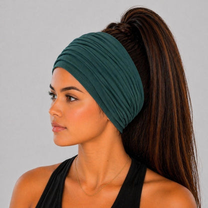 Hunter Green Extra Wide Cotton Scrunch Headband made from soft cotton jersey fabric for everyday wear
