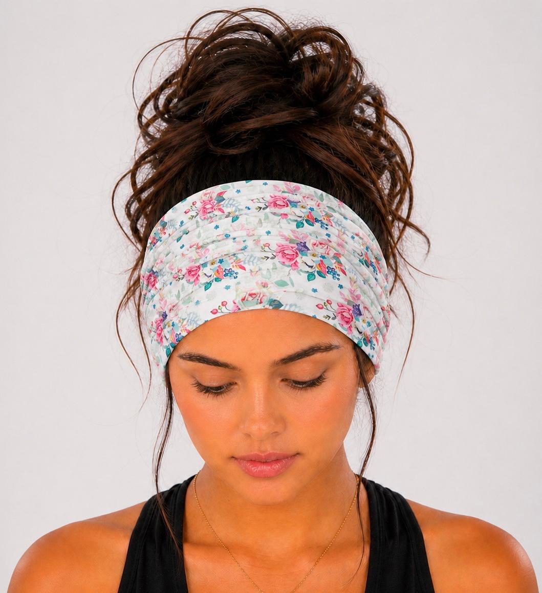 Floral Extra Wide Knit Scrunch Headband
