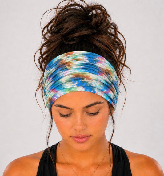 Tie-Dye Extra Wide Knit Scrunch Headband handmade from soft stretchy jersey fabric
