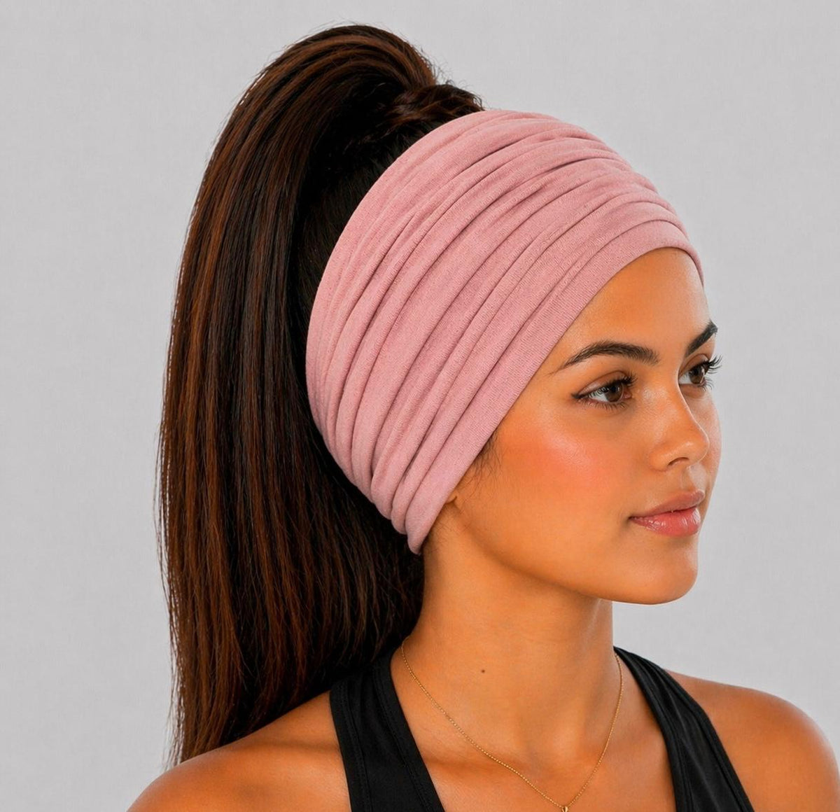Dark Rose Extra Wide Cotton Scrunch Headband made from soft cotton jersey fabric for everyday wear
