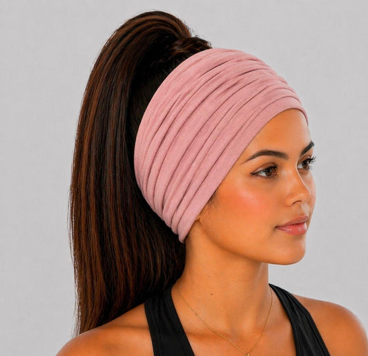Dark Rose Extra Wide Cotton Scrunch Headband made from soft cotton jersey fabric for everyday wear
