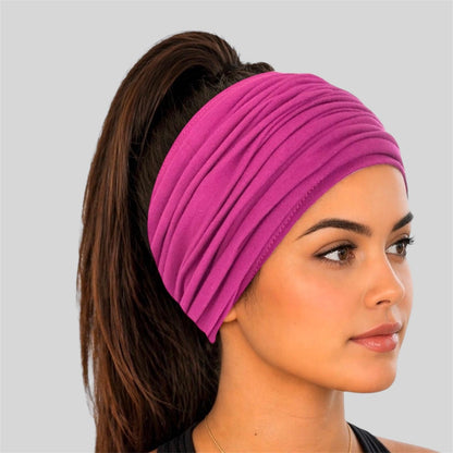 Dark Magenta Extra Wide Cotton Scrunch Headband handmade from soft stretchy cotton jersey fabric
