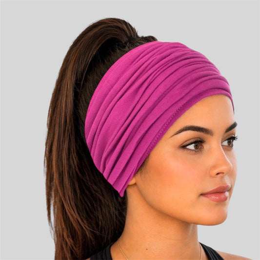 Dark Magenta Extra Wide Cotton Scrunch Headband handmade from soft stretchy cotton jersey fabric
