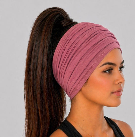 Dusty Marsala Extra Wide Cotton Scrunch Headband made from soft cotton jersey fabric for everyday wear
