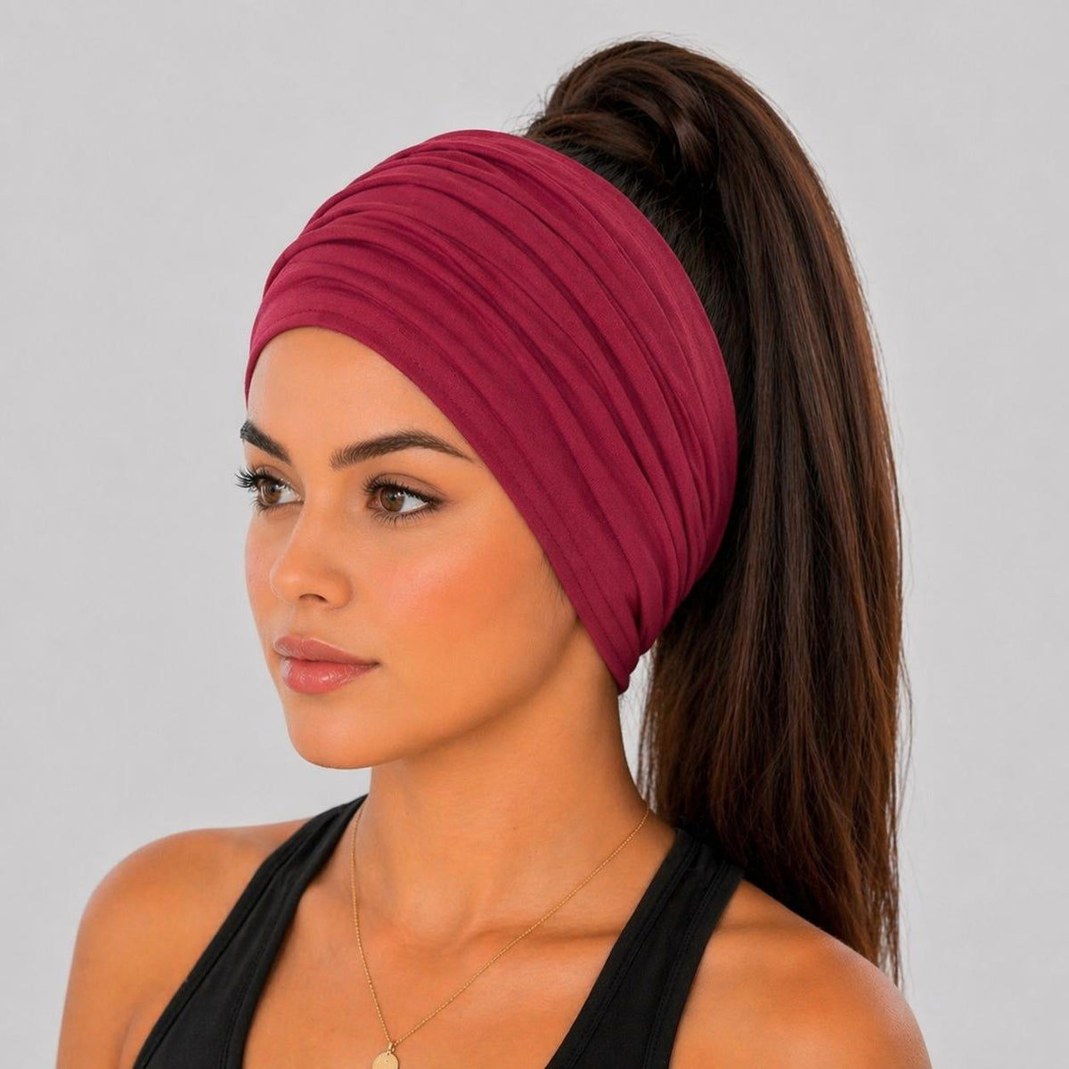 Burgundy Extra Wide Cotton Scrunch Headband made from soft cotton jersey fabric for everyday wear
