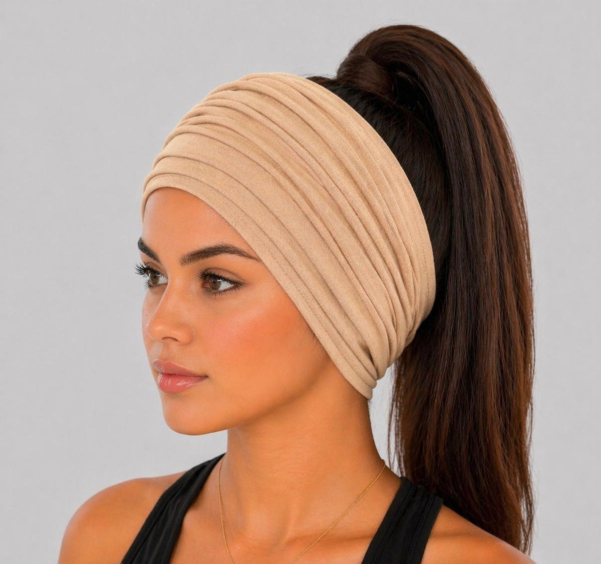 Nude Extra Wide Cotton Scrunch Headband made from soft cotton jersey fabric for everyday wear
