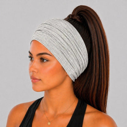 Heather Grey Extra Wide Cotton Scrunch Headband made from soft cotton jersey fabric for everyday wear
