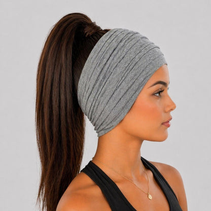 Charcoal Extra Wide Cotton Scrunch Headband handmade from soft stretchy cotton jersey fabric
