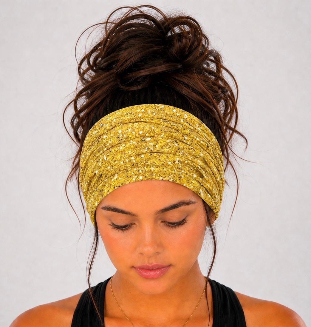 Handmade extra wide knit scrunch headband in soft stretchy jersey fabric