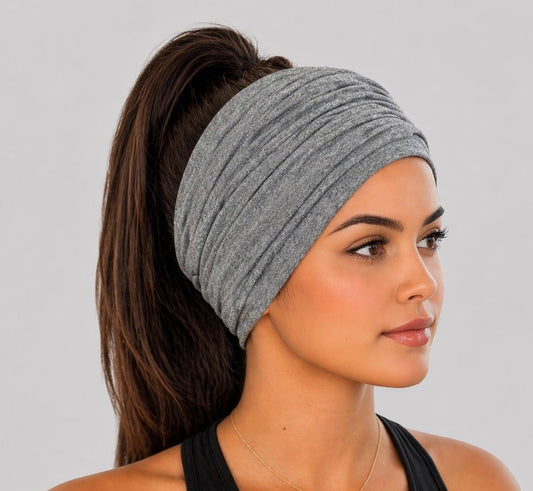 Charcoal Extra Wide Cotton Scrunch Headband handmade from soft stretchy cotton jersey fabric
