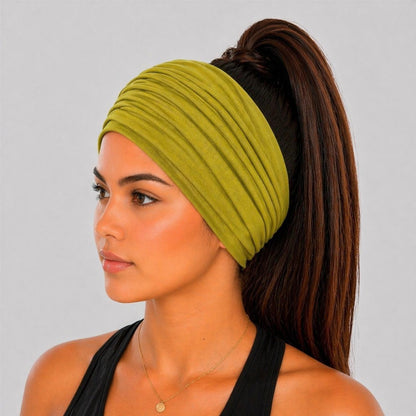 Chartreuse Green Extra Wide Cotton Scrunch Headband handmade from soft stretchy cotton jersey fabric
