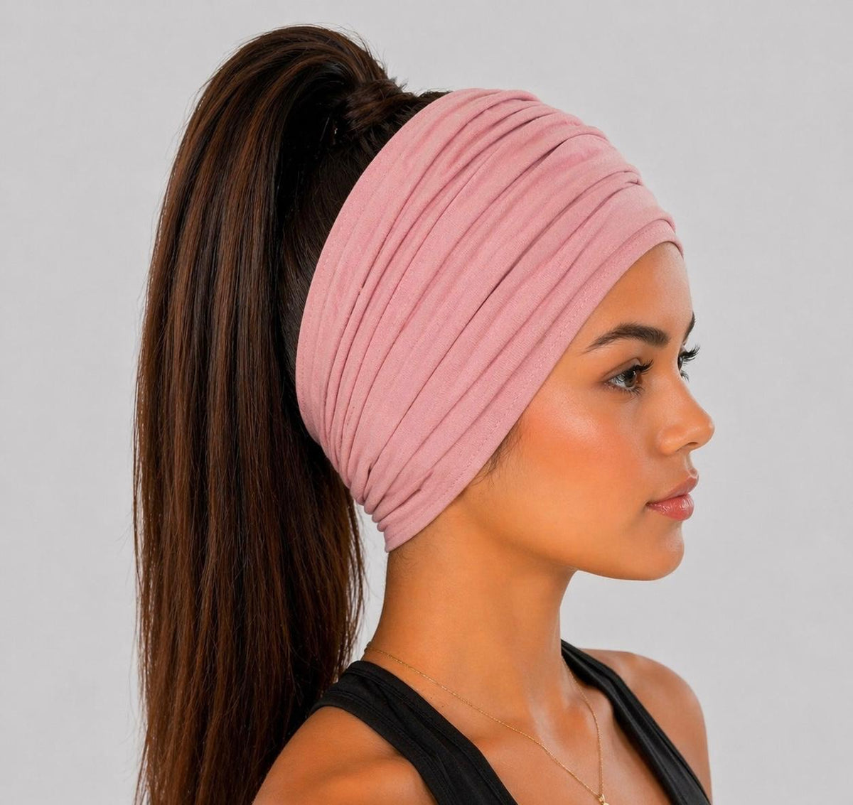 Dark Rose Extra Wide Cotton Scrunch Headband made from soft cotton jersey fabric for everyday wear

