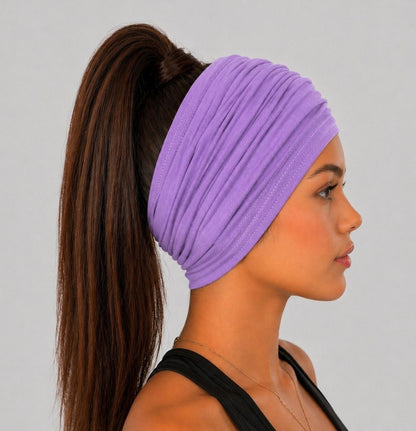 Lilac Extra Wide Cotton Scrunch Headband made from soft cotton jersey fabric for everyday wear

