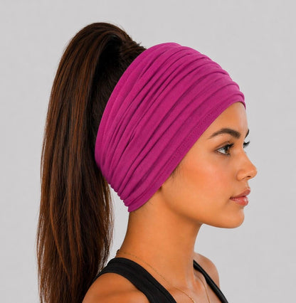 Dark Magenta Extra Wide Cotton Scrunch Headband handmade from soft stretchy cotton jersey fabric
