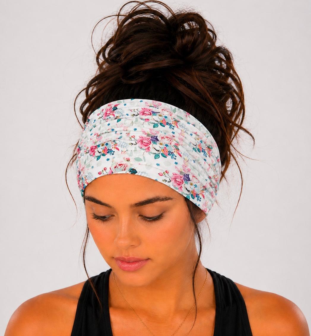 Floral Extra Wide Knit Scrunch Headband
