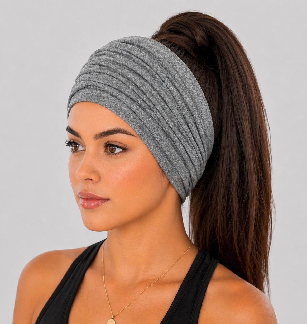 Charcoal Extra Wide Cotton Scrunch Headband handmade from soft stretchy cotton jersey fabric
