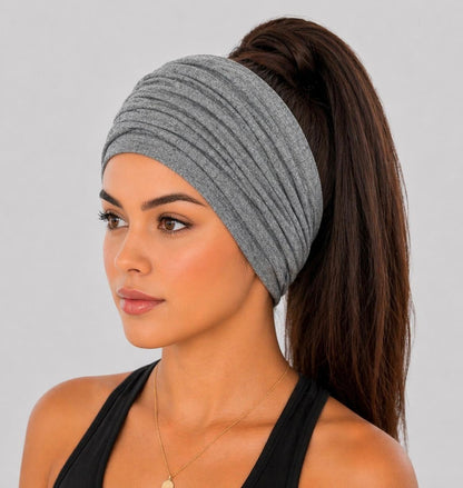 Charcoal Extra Wide Cotton Scrunch Headband handmade from soft stretchy cotton jersey fabric
