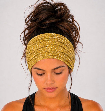Handmade extra wide knit scrunch headband in soft stretchy jersey fabric