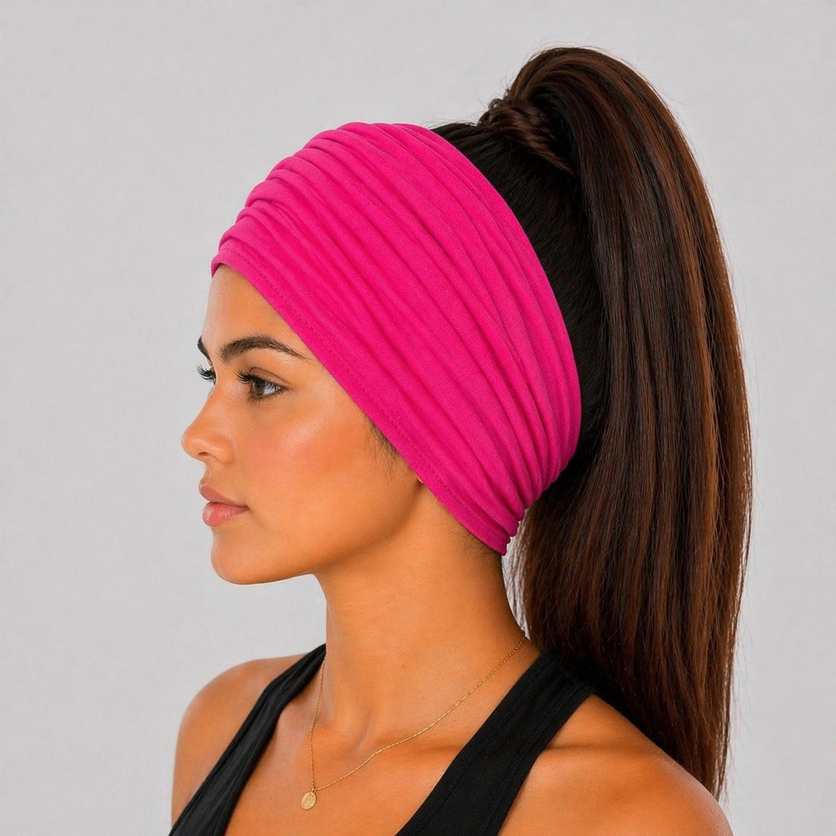 Hot Pink Extra Wide Cotton Scrunch Headband made from soft cotton jersey fabric for everyday wear
