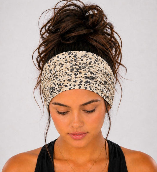 Leopard Extra Wide Knit Scrunch Headband handmade from soft stretchy jersey fabric
